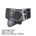Black crocodile embossed wide corset belt with round metal buckle for women punk style - Style B Gunmetal Buckle Extended (XH908) / Length 89cm (Fits Waist 78-98cm) / Black