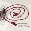 Retro burgundy braided waist rope with elegant tassels for women's dress decoration - Red
