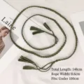 Retro green braided waist rope belt with decorative tassels for dresses and sweaters - Green