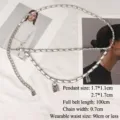 Elegant silver metal multi-layer waist chain belt featuring woven straps and padlock charms - Silver White