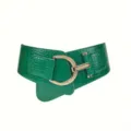 Elegant wide green crocodile pattern elastic corset belt with a polished gold buckle - Style B Gold Buckle (XH908) / Length 79cm (Fits Waist 68-85cm) / Green