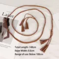 Retro braided waist rope belt with tassels in camel brown, 148cm long decorative waist chain - Brown