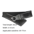 Stylish women's wide punk studded elastic waist belt with silver ring buckle in black - Style C Black (XH908) / Length 85cm (Fits Waist 69-77cm) / Black