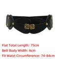 Punk style elastic wide belt with rivets and textured vintage gold buckle for women - Style D / Black