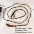 Vintage braided waist rope belt with tassels in brown and black for dress decoration - Black Brown Khaki