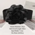 Black elastic waist belt with 19cm large rose flower decoration - Width 7.2cm / Black