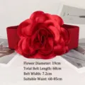 Women's 7.2cm wide elastic belt with a large 19cm red 3D rose flower accessory - Width 7.2cm / Red