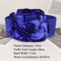 Elegant navy blue elastic belt featuring a large 3D rose flower for women outfits - Width 7.2cm / Blue