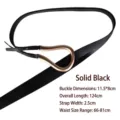 Women's black faux leather belt featuring a large solid gold metal U-shaped buckle - Solid Large Style (G909) / Solid Large Black