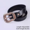 Cintura vintage nera da donna con fibbia dorata incisa - Fibbia singola (lunghezza regolabile) / Nero con fibbia singola dorata