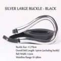Women's black leather belt featuring a chunky silver U-shaped horseshoe buckle detail - Silver Buckle Solid Large Style (G909) / Silver Buckle Solid Large Black
