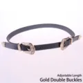 Cintura nera Y2K stile vintage da donna con doppie fibbie dorate incise decorative - Fibbia doppia (lunghezza fissa) / Nero con doppia fibbia dorata