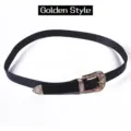 Vintage black leather belt for women featuring decorative engraved golden buckle style - Style B / Gold