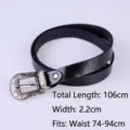 Cintura vintage nera da donna con fibbia incisa, lunghezza totale di 106 centimetri - Fibbia singola (lunghezza regolabile) / Nero con fibbia singola d'argento