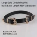 Cintura moda Y2K nera vintage con doppia fibbia dorata intagliata decorata - Nero con doppia fibbia dorata larga