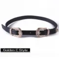 Vintage western style double buckle belt for women with engraved golden hardware details - Style C / Length 105cm / Gold