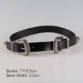Cintura in pelle nera stile vintage con doppie fibbie intagliate argento, larga 3,5 cm - Nero con doppia fibbia d'argento larga