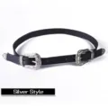 Vintage western style engraved double buckle leather belt for women in silver finish - Style C / Length 105cm / Silver