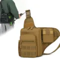 Durable tactical shoulder sling bag for outdoor hiking and fishing with side water bottle holder - Khaki