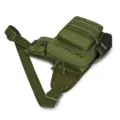 Durable army green tactical sling bag featuring multiple pockets and mesh bottle holder - Green