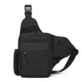 Durable black water-repellent tactical crossbody bag with bottle holder for outdoor use - Black