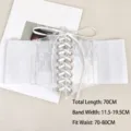White transparent lace elastic waist belt with wide bandage design for women's dresses - White Style A (Gold Eyelets)