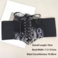 Wide black transparent lace elastic waist cincher belt with adjustable ribbon lacing - Black Style A (Gold Eyelets)