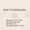 Elegant four-row pearl elastic belt with flower buckle for women retro style waist seal - N款金扣 65cm