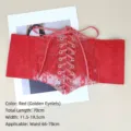 Elegant red lace elastic corset belt with gold eyelets for Lolita style waist cinching - Red Style A (Gold Eyelets)