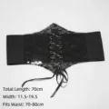 Black transparent lace elastic corset belt with gothic lace-up design for Lolita waist cinching - Black Promo-Ribbon