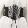 Elegant black lace elastic corset belt with floral patterns and lace-up front for women - Style A 70cm