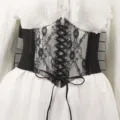 Vintage black floral lace wide corset belt with elastic band and lace-up front detail - Style A 75cm
