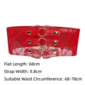 Elegant red lace elastic wide waist belt with decorative metal rings and silver studs - D-Style Red