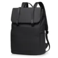 Mochila de negocios negra impermeable minimalista para portátil con diseño de correas. - Negro