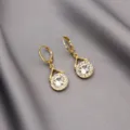 Luxury gold plated lever-back earrings with sparkling round cubic zirconia stones - Lever-back Round Style (E2524) / Gold White Zirconia