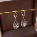 Elegant light luxury gold plated drop earrings with sparkling round zircon crystals - Lever-back Round Style (E2524) / Silver White Rhinestone