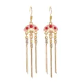 Detailed view of Chinese style retro red fan-shaped tassel earrings with rhinestones - Fan Tassel Style (E0078 Gold)