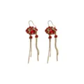 Detail shot of Chinese style retro opera mask earrings with red rhinestones and gold chains - Snake Bone Chain Long Tassel Style (E3669 Gold)