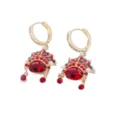 Detail of Chinese Peking Opera mask earrings with red rhinestones and gold plating. - Peking Opera Mask Ear Clip Style (E3747 Gold Ear Clip)