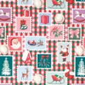 Festive Christmas wrapping paper featuring Santa, reindeer, and tree postal stamp pattern - Gift Delivered / 43cm*3m