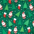 Christmas wrapping paper with festive Santa Claus and green Christmas tree pattern - Red Sock Green Pine / 43cm*3m