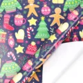 Farbenfrohes fluoreszierendes Weihnachtsgeschenkpapier mit Lebkuchenmann und Baum - Neon Warme Nacht / 43cm*3m