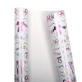 Elegantes Geschenkpapier mit rosa und goldenen Schleifenmustern auf weißem Grund - Weihnachtsserie - Samtschleifenlob (Rolle) / 43cm*3m