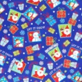 Festive blue Christmas gift wrapping paper with Santa Claus, snowmen, and snowflake patterns - Open Window Gift / 43cm*3m
