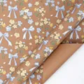 Vintage Kraft-Geschenkpapierrolle mit pastellblauen Schleifen und gelben Blumen. - Blaues Band Blume / 43cmx3m