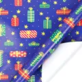 Hochwertiges blaues Weihnachtsgeschenkpapier mit süßen bunten Cartoon-Geschenkbox-Motiven - Neon Geschenke / 43cm*3m
