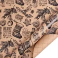 Brown kraft Christmas wrapping paper roll with festive hand-drawn patterns - Christmas Sock Pattern / 43cm*3m
