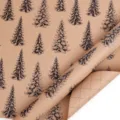 Brown Christmas kraft wrapping paper roll with black pine tree patterns and grid back - Pine Tree Pattern / 43cm*3m