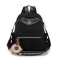 Elegant black quilted women's backpack with decorative strap and plush charm - No Pendant / Black