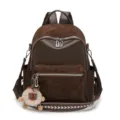 Elegant brown women's backpack featuring diamond quilted suede and smooth PU leather finish - No Pendant / Coffee